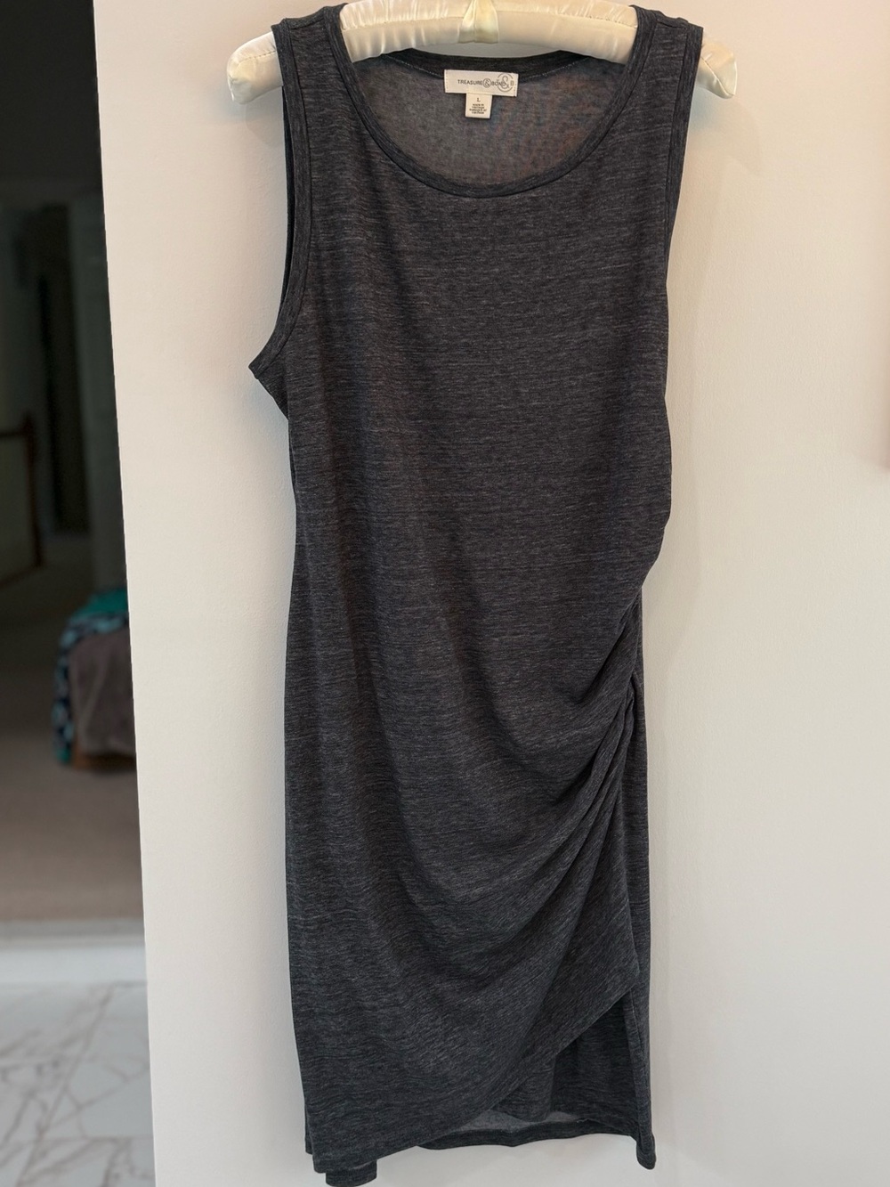 Treasure & Bond Sleeveless Charcoal Midi Dress with Side Drape